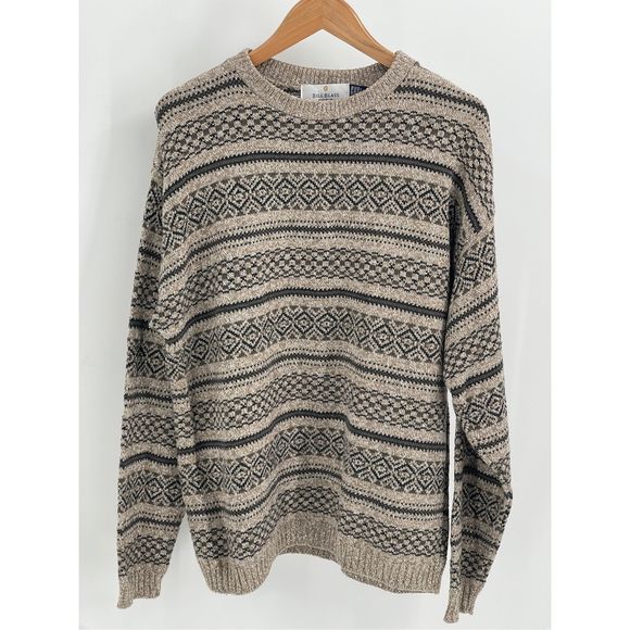 bill blass Other - Bill Blass Sweater Men Large Beige Tan Fair Isle Pullover Crewneck Cotton Blend